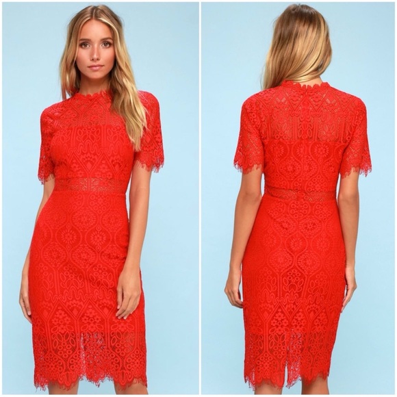 Lulus Red Lace Short Sleeve Mini Dress - Picture 14 of 14